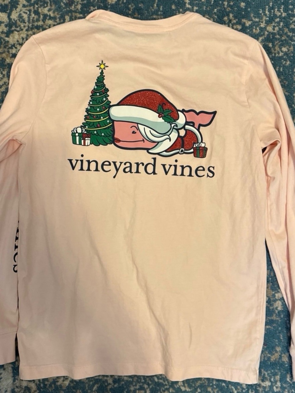 Vineyard Vines Light Pink Holiday Whale Long-Sleeve Tee